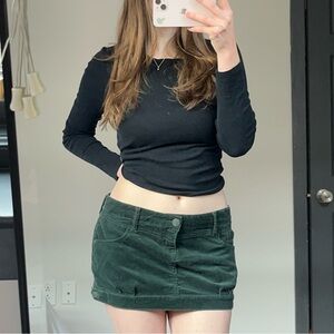 Black Top and Green Corduroy Skirt